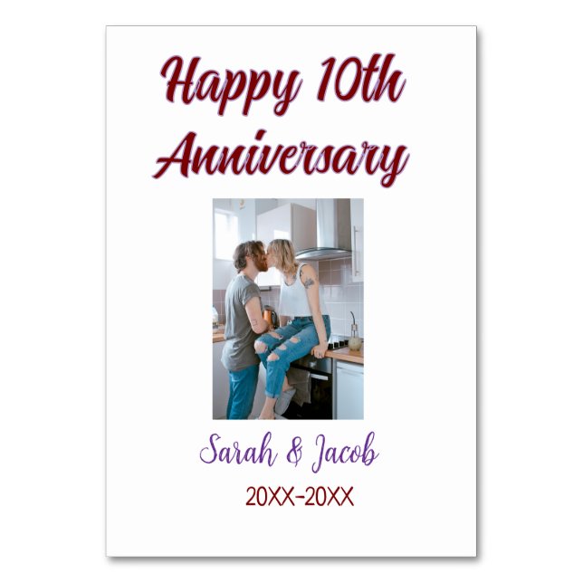 Happy 10th anniversary photo wedding couple name d table number (Front)