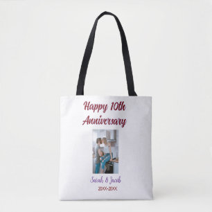 Happy 10th anniversary photo wedding couple name d tote bag