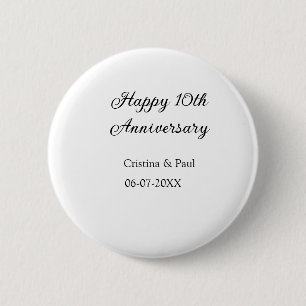 Happy 10th anniversary simple minimal wedding name 6 cm round badge