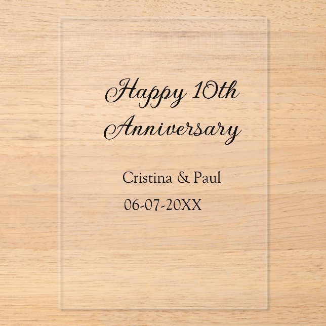 Happy 10th anniversary simple minimal wedding name acrylic invitations (Front)