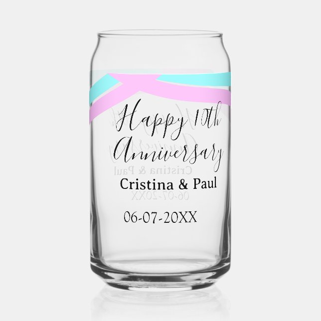Happy 10th anniversary simple minimal wedding name can glass (Front)
