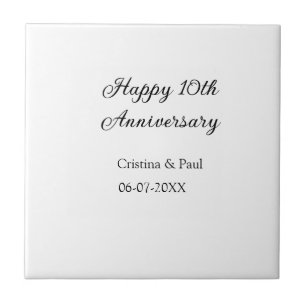 Happy 10th anniversary simple minimal wedding name ceramic tile