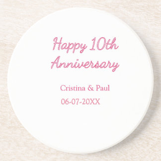 Happy 10th anniversary simple minimal wedding name coaster