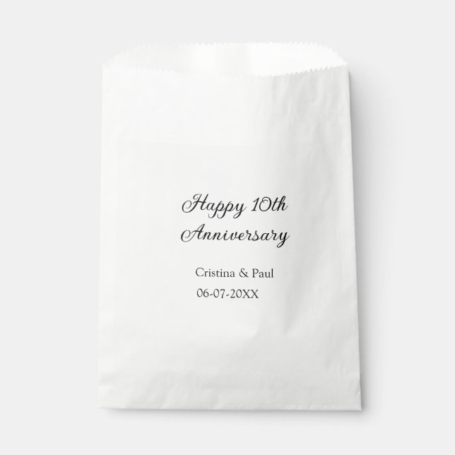 Happy 10th anniversary simple minimal wedding name favour bag (Front)