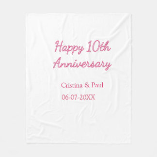 Happy 10th anniversary simple minimal wedding name fleece blanket