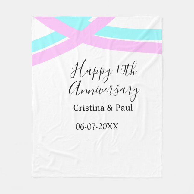 Happy 10th anniversary simple minimal wedding name fleece blanket (Front)