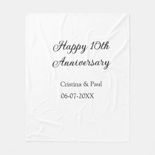 Happy 10th anniversary simple minimal wedding name fleece blanket