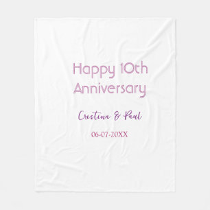 Happy 10th anniversary simple minimal wedding name fleece blanket