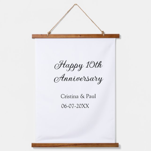 Happy 10th anniversary simple minimal wedding name hanging tapestry (Front)