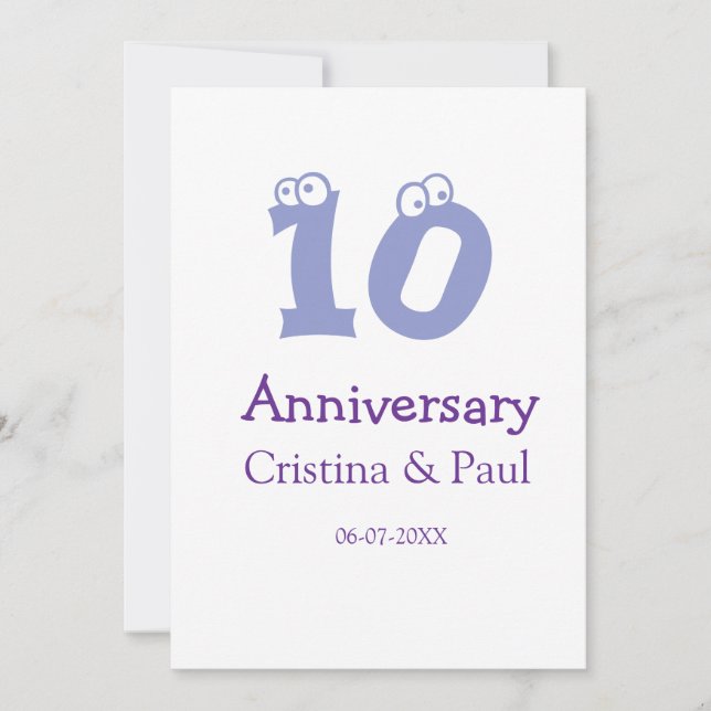 Happy 10th anniversary simple minimal wedding name invitation (Front)