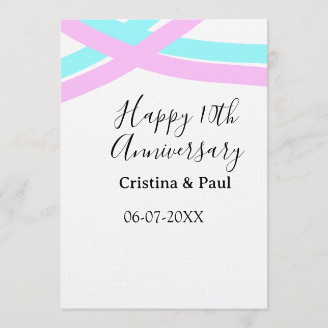 Happy 10th anniversary simple minimal wedding name invitation (Front)