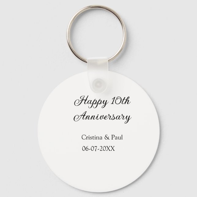 Happy 10th anniversary simple minimal wedding name key ring (Front)
