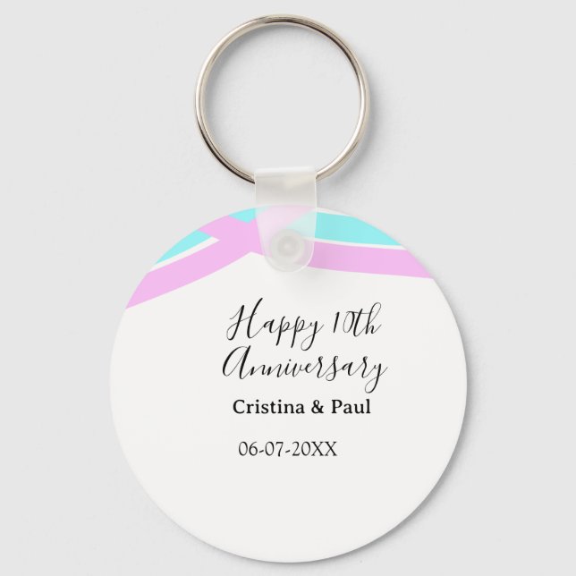 Happy 10th anniversary simple minimal wedding name key ring (Front)