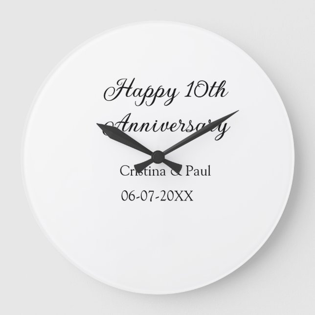 Happy 10th anniversary simple minimal wedding name large clock (Front)