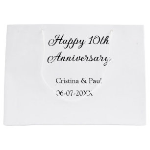 Happy 10th anniversary simple minimal wedding name large gift bag