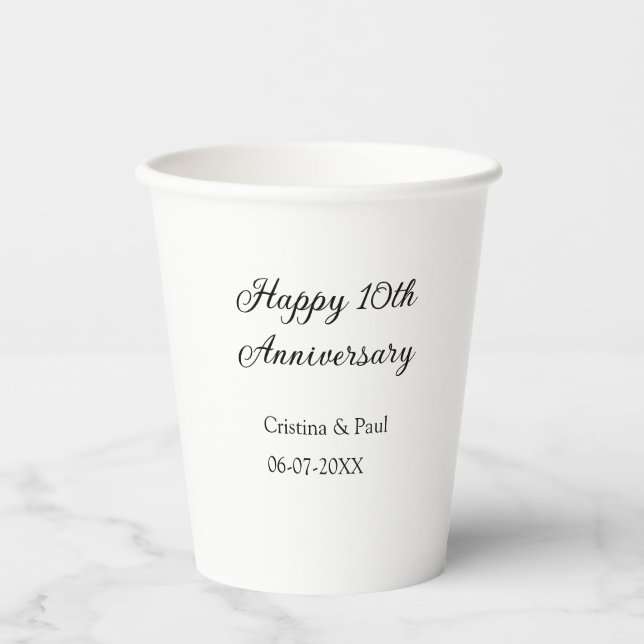 Happy 10th anniversary simple minimal wedding name paper cups (Front)