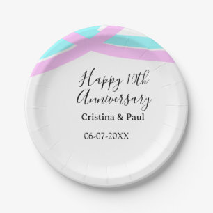 Happy 10th anniversary simple minimal wedding name paper plate