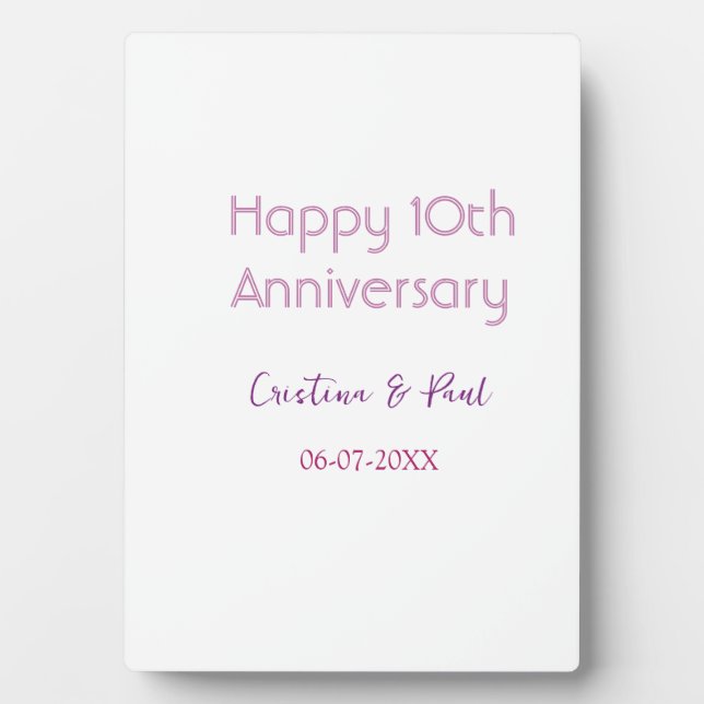 Happy 10th anniversary simple minimal wedding name plaque (Front)