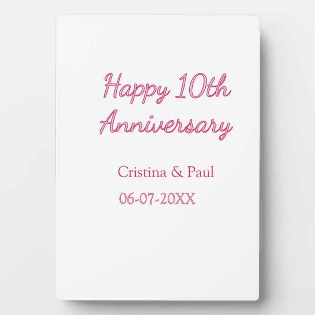 Happy 10th anniversary simple minimal wedding name plaque (Front)