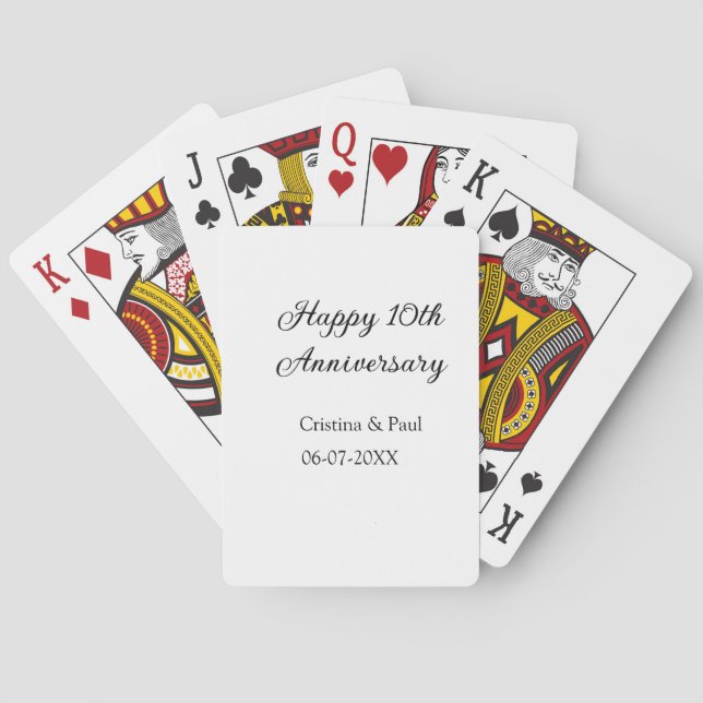 Happy 10th anniversary simple minimal wedding name playing cards (Back)