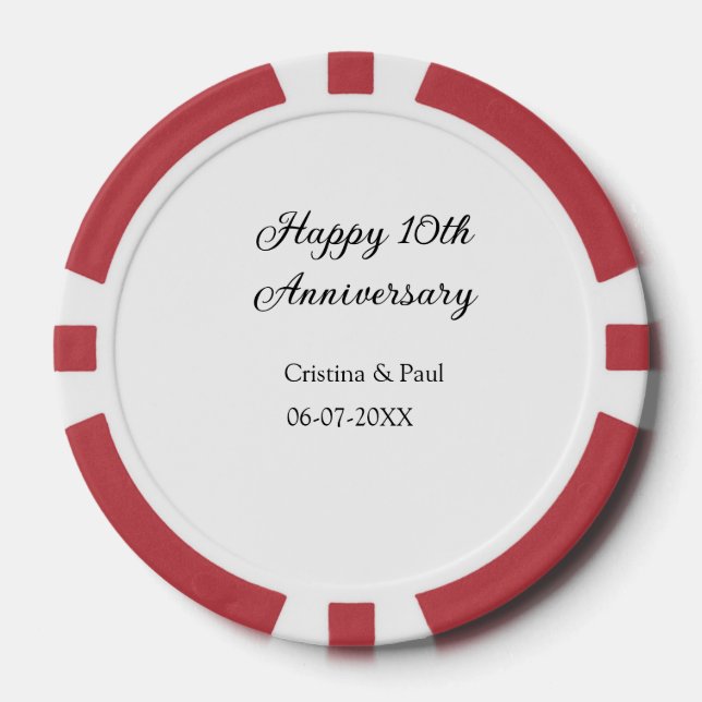 Happy 10th anniversary simple minimal wedding name poker chips (Front)