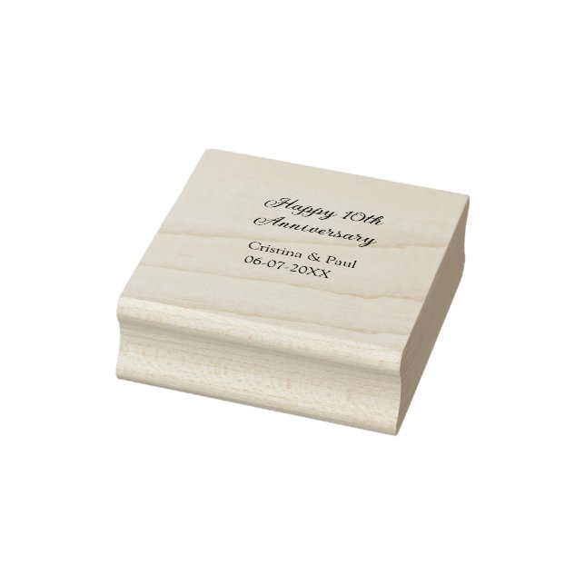 Happy 10th anniversary simple minimal wedding name rubber stamp (Stamp)