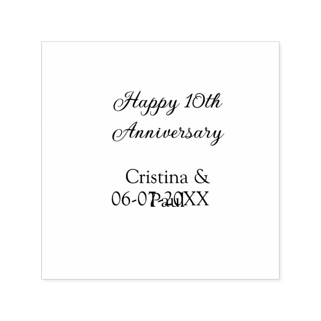 Happy 10th anniversary simple minimal wedding name self-inking stamp (Design)