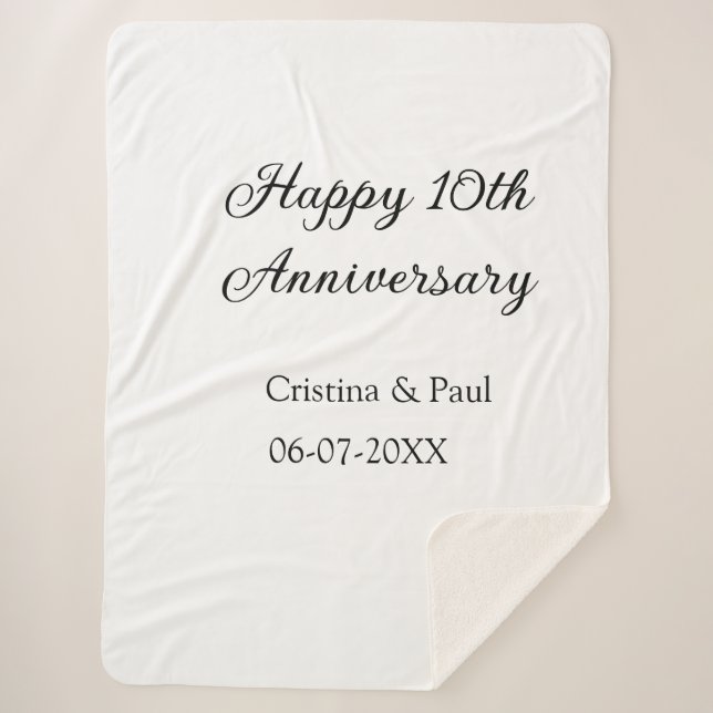 Happy 10th anniversary simple minimal wedding name sherpa blanket (Front)