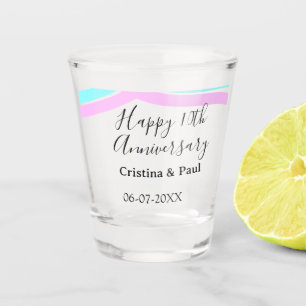 Happy 10th anniversary simple minimal wedding name shot glass