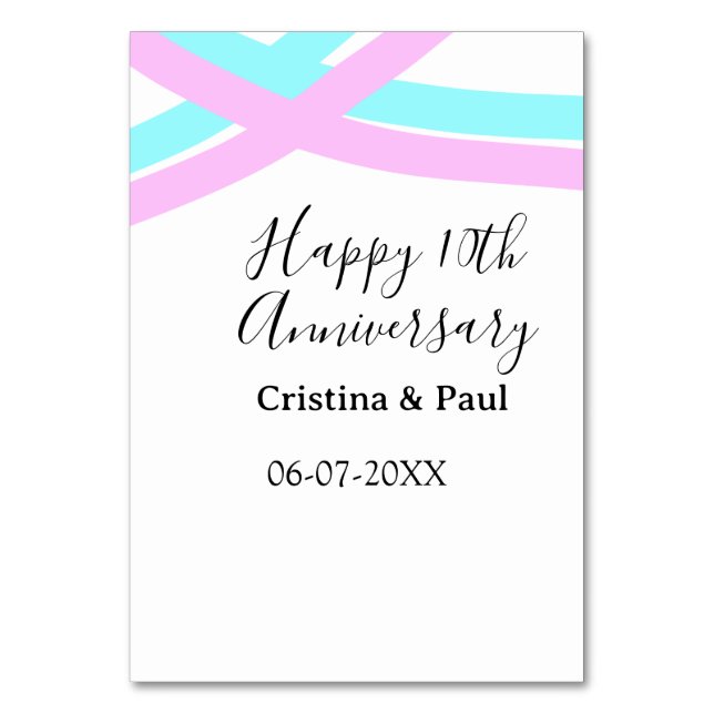 Happy 10th anniversary simple minimal wedding name table number (Front)
