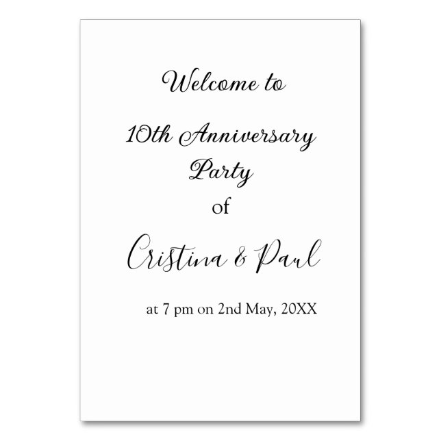 Happy 10th anniversary simple minimal wedding name table number (Front)