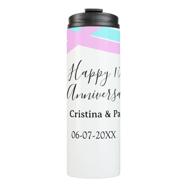 Happy 10th anniversary simple minimal wedding name thermal tumbler (Front)