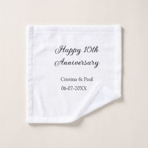 Happy 10th anniversary simple minimal wedding name wash cloth