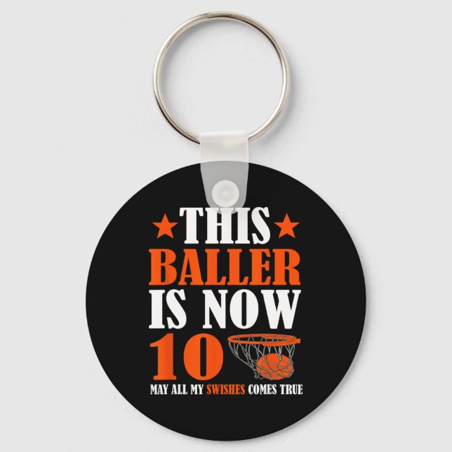 Happy 10th Birthday 10 Year Old Basketball 10th Bi Key Ring (Front)