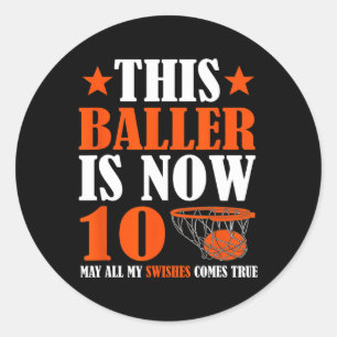Happy 10th Birthday 10 Year Old Bysketbyll 10th Bi Classic Round Sticker
