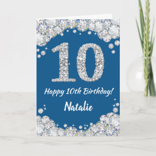 Happy 10th Birthday Blue and Silver Glitter Card