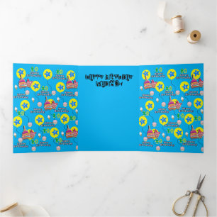 Happy 10th Birthday Card, #10 Blue &Yellow Tri-Fold Card