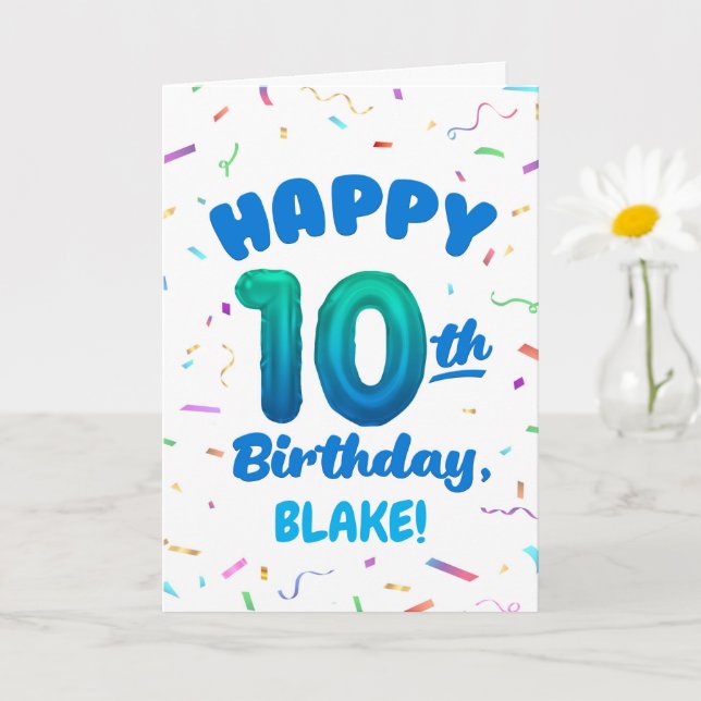 Happy 10th Birthday Card with Custom Name (Small Plant)