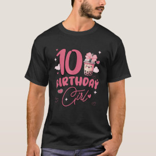 Happy 10th Birthday Girl Cute Pink Bow Bubble Boba T-Shirt