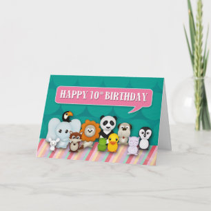 Happy 10th Birthday Girly Cute Smiling Animals Card