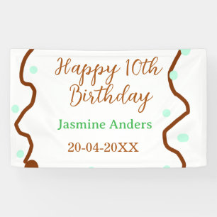 Happy 10th birthday green pastel brown border span banner
