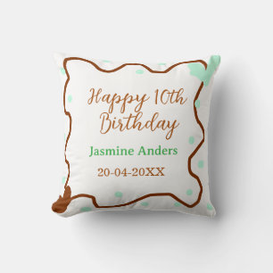 Happy 10th birthday green pastel brown border span cushion