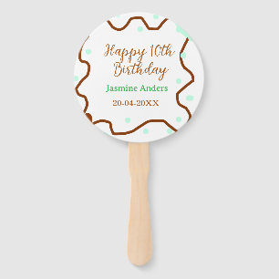 Happy 10th birthday green pastel brown border span hand fan
