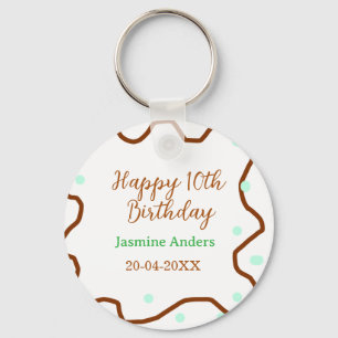 Happy 10th birthday green pastel brown border span key ring