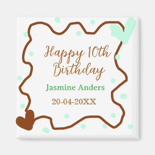 Happy 10th birthday green pastel brown border span magnet