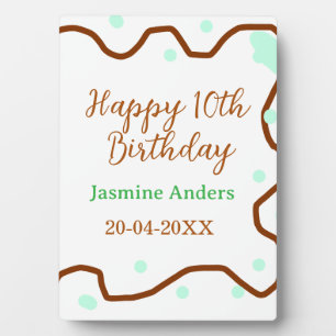Happy 10th birthday green pastel brown border span plaque