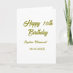 Happy 10th birthday name date golden simple minima card