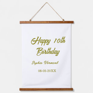 Happy 10th birthday name date golden simple minima hanging tapestry