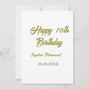 Happy 10th birthday name date golden simple minima invitation