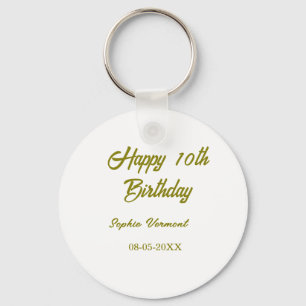 Happy 10th birthday name date golden simple minima key ring